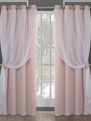 Double Layer Indoor Curtains, Sheer and Room Darkening Blackout, Grommet Top, Energy Efficient, 2-Pack Set, 52"x84", Rose Blush
