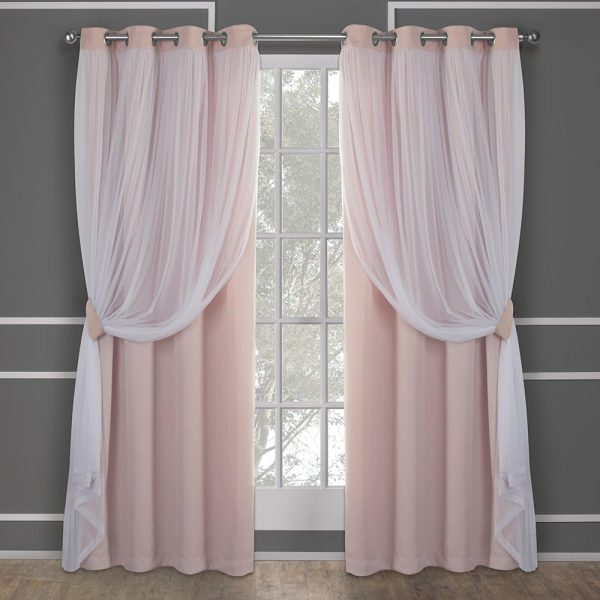 Double Layer Indoor Curtains, Sheer and Room Darkening Blackout, Grommet Top, Energy Efficient, 2-Pack Set, 52"x84", Rose Blush