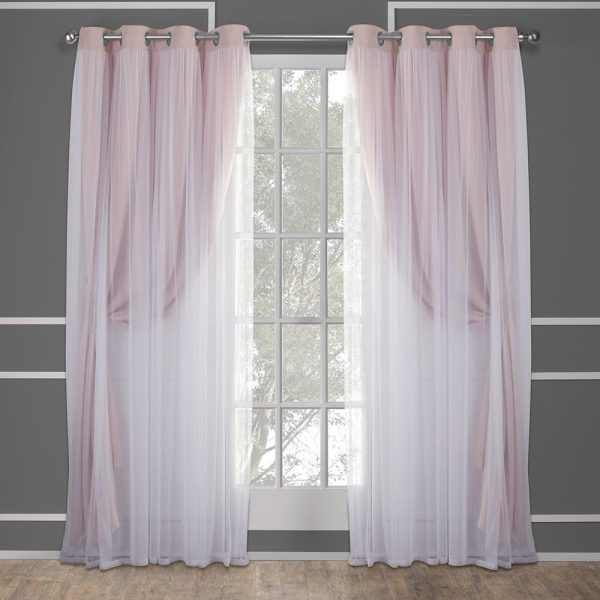 Double Layer Indoor Curtains, Sheer and Room Darkening Blackout, Grommet Top, Energy Efficient, 2-Pack Set, 52"x84", Rose Blush
