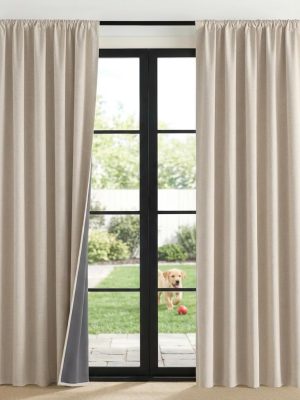 100% Blackout Curtains for Bedroom, Living Room - Linen Textured Thermal Insulated Drapes Rod Pocket Top, Black Out Curtains with Grey Liner for Privacy, Natural, W52 x L80 in, 2 Panels