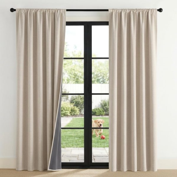 100% Blackout Curtains for Bedroom, Living Room - Linen Textured Thermal Insulated Drapes Rod Pocket Top, Black Out Curtains with Grey Liner for Privacy, Natural, W52 x L80 in, 2 Panels