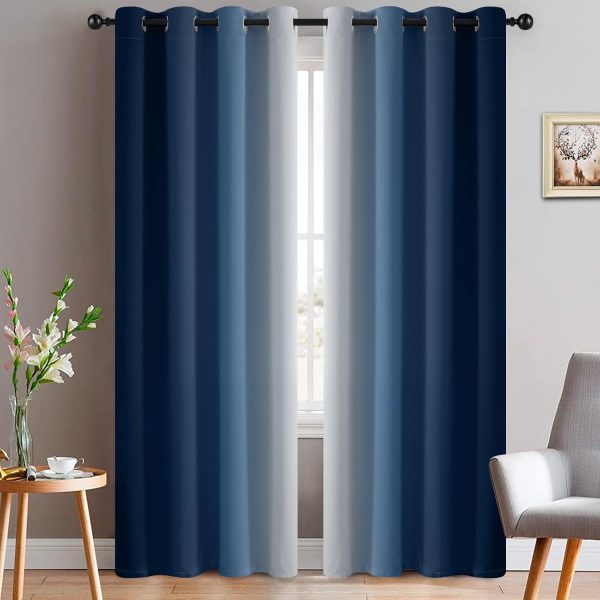 Blue and Greyish White Ombre Curtains, Room Darkening Gradient Color Curtains for Bedroom, Light Blocking Thermal Insulated Window Drapes for Living Room(2 Panels, 52x84 Inch)
