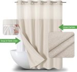 No Hooks Polyester Textured Shower Curtain with Snap-in Fabric Liner Set, Hotel Luxury Decor Shower Curtains for Bathroom with See Through Top Window, Waterproof & Washable, 71Wx74H, Cream