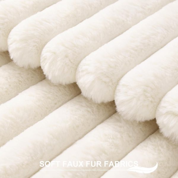 Faux Fur Plush Fall Throw Pillow Covers 18x18 Set of 2, Luxury Soft Fluffy Striped Decorative Pillow Covers for Sofa, Couch, Living Room, Cream White