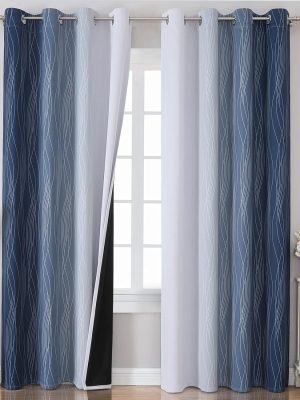 Navy Blue and Greyish White Blackout Curtains for Bedroom 84 Inches Long, Full Room Darkening Grommet Curtains for Living Room,Thermal Insulated Ombre Drapes,52Wx84L,2 Panels