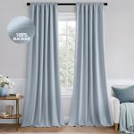 100% Blackout Curtains 84 Inch Long 2 Panels Set for Bedroom, Thick Faux Linen Black Out Curtain Room Darkening Back Tab Pleat Window Textured Drapes with Hooks for Living Room, Chambray Blue