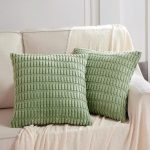 2 Packs Sage Green Decorative Throw Pillow Covers 18x18 Inch for Living Room Couch Bed Sofa, Soft Striped Corduroy Square Cushion Case 45x45 cm, Rustic Farmhouse Boho Home Decor