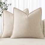 Decorative Linen Euro Sham Pillow Covers 24x24 Natural Beige Boho Farmhouse Neutral Couch Throw Pillows for Bed Pack of 2 Accent Modern Pillowcase Sofa Livingroom Home Decor