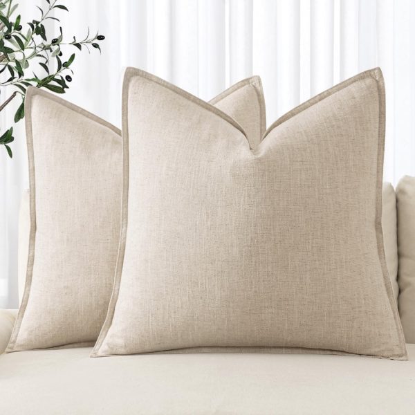 Decorative Linen Euro Sham Pillow Covers 24x24 Natural Beige Boho Farmhouse Neutral Couch Throw Pillows for Bed Pack of 2 Accent Modern Pillowcase Sofa Livingroom Home Decor