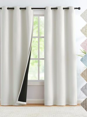 Cream White Linen Full Blackout Curtains for Bedroom Thermal Insulated Energy Saving Window Panels Farmhouse Burlap Texture Drapes for Living Room 2 Panels Set Grommet Top 40"x 84"x2