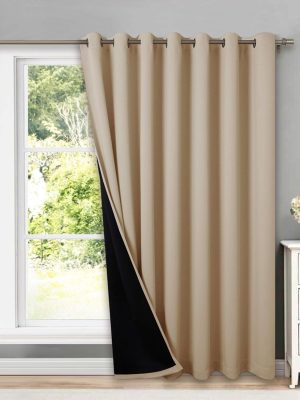 Thermal Insulated 100% Blackout Curtains, Noise Reducing Performance Slider Curtain Panel with Black Lining, Full Light Blocking Patio Door Drapery (1 PC, 100-inch x 84-inch, Biscotti Beige)