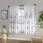 Non-See-Through Light Grey and White Privacy Sheer Curtains 52 X 63 Inch Length 2 Panels, Leaf Floral Printed Light Filtering Semi Sheer Window Curtains Drapes for Bedroom Living Room
