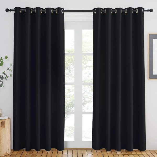 Blackout Curtain Drape 84 inches Length - Light Reducing Thermal Insulated Solid Grommet Blackout Window Treatment for Living Room (1 Piece, W66 x L84, Black)