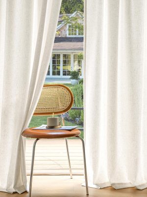 Non-See-Through Privacy Linen Curtains 2 Panels, Light Filtering Window Curtains Farmhouse Textured Back Tab Semi Sheer Drapes for Bedroom Living Room, 52 x 84 Inches Long, Natural White