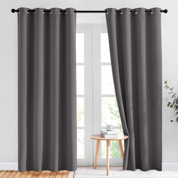 Gray Blackout Curtains for Bedroom 84 inches Long - Thermal Drapes Grommet Room Darkening Light Blocking Curtains Window Treatments for Living Room (2 Panels, W52 x L84, Grey)