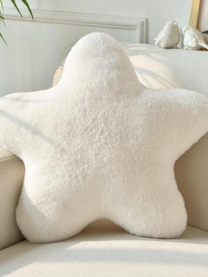 Star Pillow, Decorative Throw Pillows for Bed Couch, 15" Star Shaped Pillow Plush Floor Cushions Room Decor Pillow with Soft Faux Rabbit Fur for Sofa Bedroom Living Room