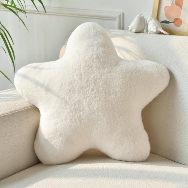 Star Pillow, Decorative Throw Pillows for Bed Couch, 15" Star Shaped Pillow Plush Floor Cushions Room Decor Pillow with Soft Faux Rabbit Fur for Sofa Bedroom Living Room