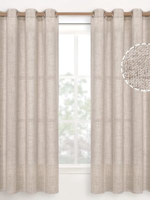 Linen Semi Sheer Curtains 63 Inch Length 2 Panels for Living Room - Light Filtering Drapes with Bronze Grommet Beige Window Treatments for Office Bedroom, 52 X 63 Inch