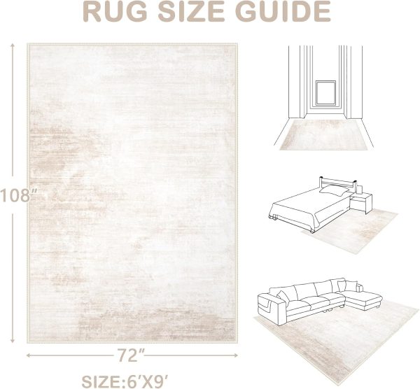Area Rugs 6x9 Living Room: Washable Rug Modern Abstract Large Rug Soft Non Slip Neutral Rugs Stain Resistant Indoor Carpet for Bedroom Kitchen Dining Room Table Nursery Home Office Rugs(Beige,6'x9')