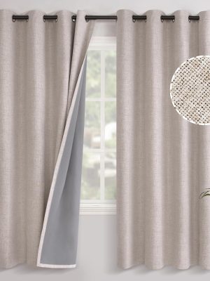 72 Inches Long Linen 100% Blackout Curtains for Bedroom, Beige Thermal Insulated Drapes with Grommet Room Darkening for Farmhouse Bedroom Window, 2 Panels, 52 X 72 Inch