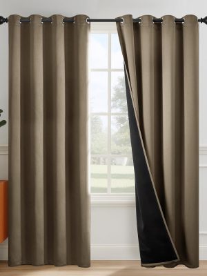 100% Blackout Curtains for Bedroom & Living Room, Grommet Drapes with Black Backing & Thermal Insulation, Khaki, 52W x 84L Inch, 2 Panels, Better Sleep, Privacy & Light Control
