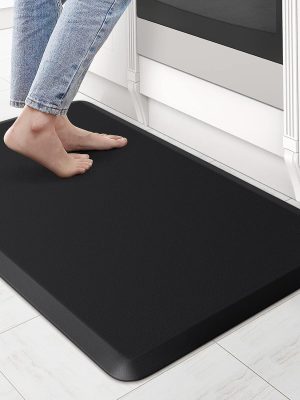 Kitchen Mat Cushioned Anti Fatigue Rug 17.3"x28" Water Resistant, Non Slip, Standing and Comfort Desk/Floor Mats for House Sink Office (Black)