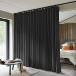 Room Divider Curtains Total Blackout Privacy Curtain Panel Room Thermal Insulated Noise Reduction Curtains for Bedroom Window Living Room Ceiling Track Curtain W 15 ft × H 9 ft Black