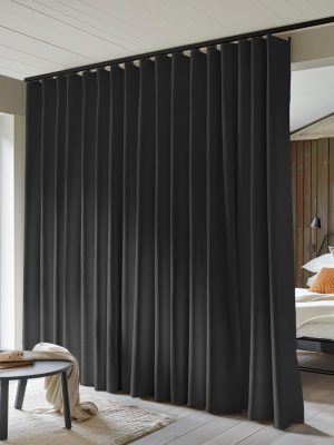 Room Divider Curtains Total Blackout Privacy Curtain Panel Room Thermal Insulated Noise Reduction Curtains for Bedroom Window Living Room Ceiling Track Curtain W 15 ft × H 9 ft Black