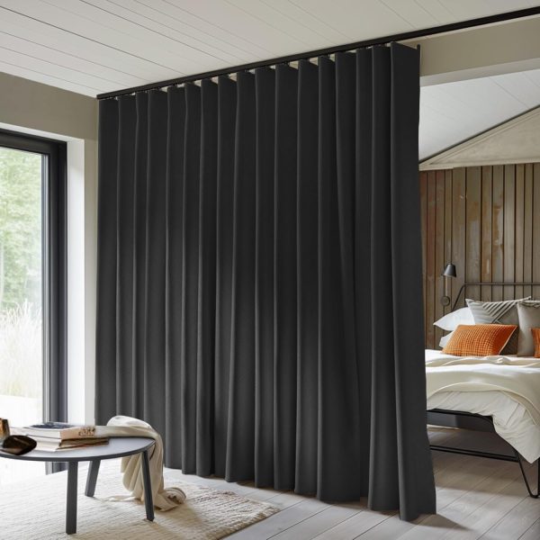 Room Divider Curtains Total Blackout Privacy Curtain Panel Room Thermal Insulated Noise Reduction Curtains for Bedroom Window Living Room Ceiling Track Curtain W 15 ft × H 9 ft Black