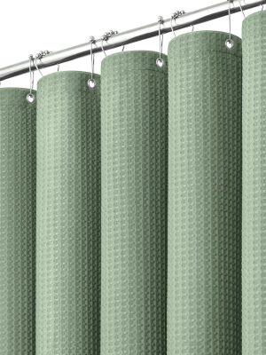 Sage Green Shower Curtain - Waffle Textured Heavy Duty Thick Fabric Shower Curtains for Bathroom, Luxury Weighted Polyester Cloth Bath Curtain Set with 12 Plastic Hooks,72Wx72H,Green