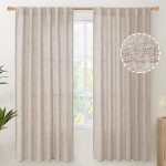 Linen Semi Sheer Curtains 72 Inch Length 2 Panels - Light Filtering Drapes with Rod Pocket Back Tab Rustic Beige Window Treatments for Living Room Dining Bedroom, 52 X 72 Inch