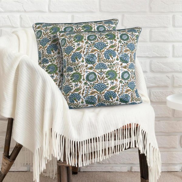Block Print Asparagus Green Pillow Cover 18" x 18" (Pack of 2) Decorative Couch Pillows for Living Room, Farmhouse Chic Boho Cute Outdoor Pillows Covers Gifts for Spring, Mother's Day
