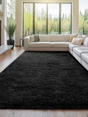Black Rugs for Living Room: 10x14 Large Shag Area Rugs for Living Room- Large Shag Rugs- Black Shaggy Big Mordern Indoor Carpets for Bedroom, 10x14