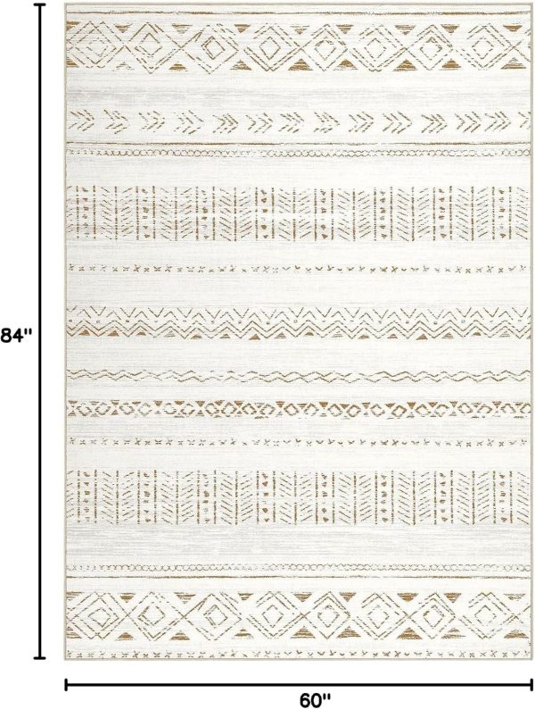 5x7 Area Rugs Living Room Rug: Washable Boho Rugs with Non Slip Backing Large Soft Indoor Stain Resistant Carpet for Bedroom Farmhouse Dining Room Lightweight Home Decor L Brown/Cream