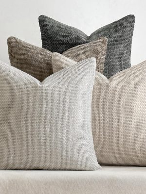 Pack of 4 Couch Throw Pillow Covers 18x18 Inch Neutral Soft Decorative Chenille Pillow Covers Farmhouse Boho Cushion Covers for Mid Century Modern Spring Home Decor Sofa Bedroom Living Room