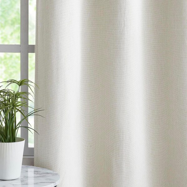 Cream White Linen Full Blackout Curtains for Bedroom Thermal Insulated Energy Saving Window Panels Farmhouse Burlap Texture Drapes for Living Room 2 Panels Set Grommet Top 40"x 84"x2