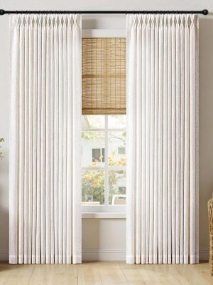 Pinch Pleated Thick Linen Curtains 90 Inches Long 2 Panels for Living Room Bedroom, Memory Trained Pinch Pleat Drapes Back Tab Light Filtering Natural Ivory Cream Window Curtains with Hooks