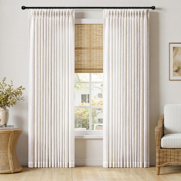 Pinch Pleated Thick Linen Curtains 90 Inches Long 2 Panels for Living Room Bedroom, Memory Trained Pinch Pleat Drapes Back Tab Light Filtering Natural Ivory Cream Window Curtains with Hooks