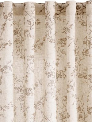 Taupe Floral Linen Curtains 84 Inch Farmhouse Curtain Back Tab Drapes for Living Room Bedroom Light Filtering Vintage Rod Pocket Curtains for Home, 2 Panels, Taupe on Beige