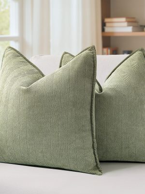 Pack of 2 Sage Green Decorative Pillow Covers 20x20 Inch Soft Chenille Luxurious Couch Throw Pillows Farmhouse Cushion Covers with Elegant Design for Sofa Bedroom Living Room Summer Home Decor