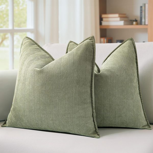 Pack of 2 Sage Green Decorative Pillow Covers 20x20 Inch Soft Chenille Luxurious Couch Throw Pillows Farmhouse Cushion Covers with Elegant Design for Sofa Bedroom Living Room Summer Home Decor