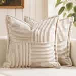 Decorative Throw Pillow Covers for Couch Bed Livingroom 18x18 Inch Set of 2 Beige Boho Accent Throw  Broadside Striped Patchwork Soft Corduroy Pillowcases