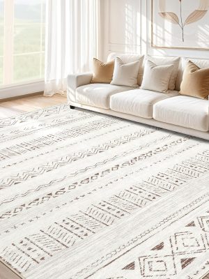 5x7 Area Rugs Living Room Rug: Washable Boho Rugs with Non Slip Backing Large Soft Indoor Stain Resistant Carpet for Bedroom Farmhouse Dining Room Lightweight Home Decor L Brown/Cream