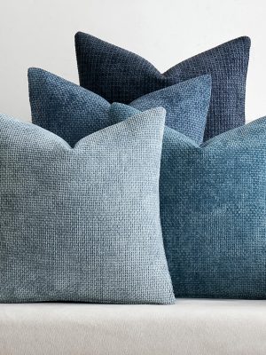 Pack of 4 Couch Throw Pillow Covers 18x18 Inch Neutral Blue Soft Decorative Chenille Pillow Covers Farmhouse Accent Cushion Covers for Boho Western Spring Coastal Decor Sofa Bed Living Room