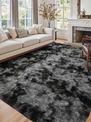 6x9 Ft Large Shag Rugs for Living Room Decor, Tie-Dyed Ultra Soft Fluffy Furry Area Rugs for Bedroom Indoor Floor, Aesthetic Carpet for Kids Home (Dark Grey)