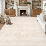 8x10 Area Rugs for Living Room: Vintage Boho Neutral Washable Rug Indoor Soft Large Area Rug Carpet for Bedroom Nursery Farmhouse Dining Room Office Floor Non-Slip Low Pile Under Table Rug Beige