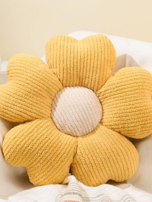 Yellow Flower Pillow, Decorative Throw Pillow for Bed, Cute Daisy Flower Shaped Floor Cushion for Pet, Couch & Room Decor (15.7 Inch)