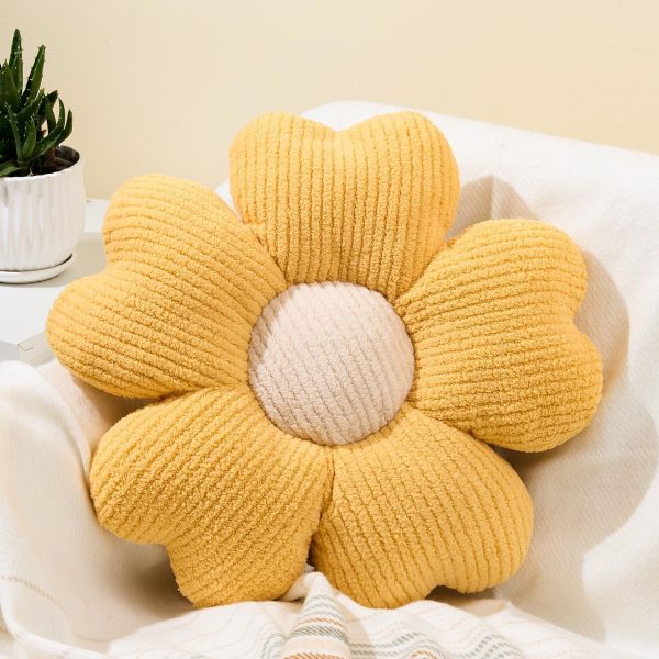 Yellow Flower Pillow, Decorative Throw Pillow for Bed, Cute Daisy Flower Shaped Floor Cushion for Pet, Couch & Room Decor (15.7 Inch)