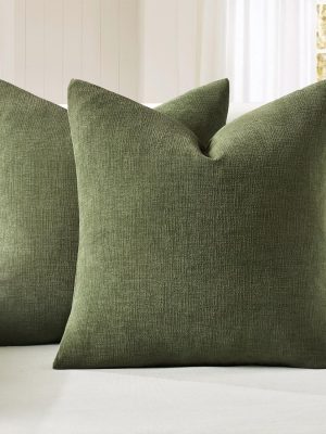 Olive Green Couch Pillow Covers 18x18 Inch, Set of 2 Soft Chenille Decorative Square Throw Pillow Covers Farmhouse for Sofa Living Room Bed