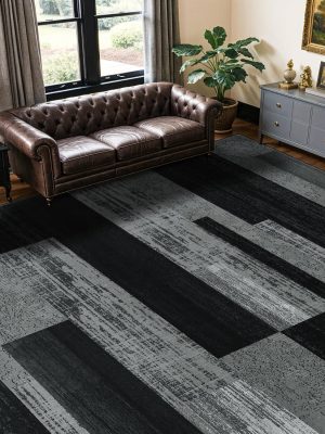 8x10 Washable Area Rugs for Living Room and Bedroom, Vintage Checkered Pattern Non-Slip Carpet, Stain Resistant Low Pile Soft Rug for Dining Room,Office,Nursery,Kids Room(8x10,Gray)
